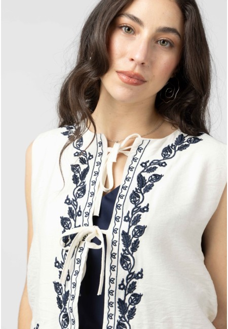 Conjunto bordado boho crudo y azul marino | Bluwer