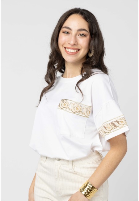 Camiseta blanca toque etnico boho 2