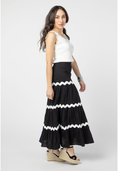 Falda larga negra volantes ondas – Capri 2