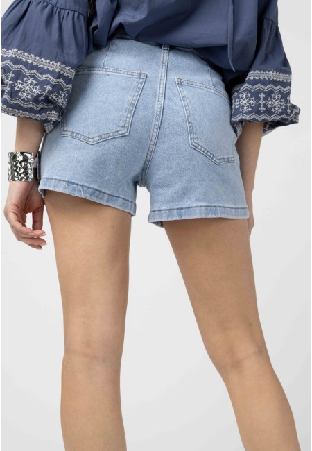 Shorts vaqueros claros de mujer – Tiro alto con cinturón | Bluwer