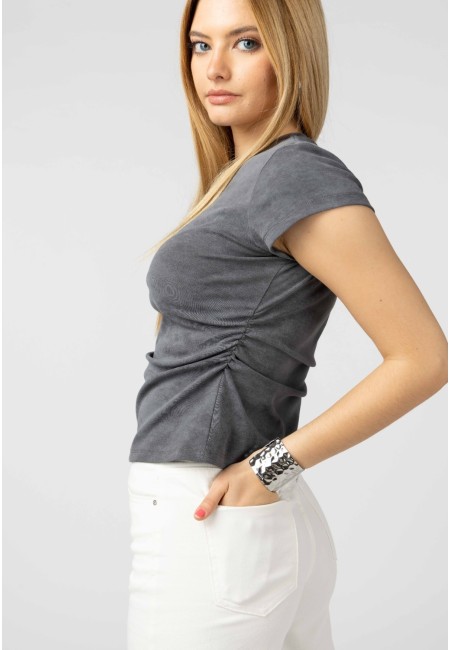 Camiseta gris fruncida manga corta – Essential