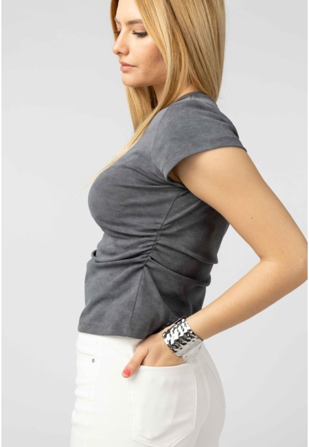 Camiseta gris fruncida manga corta | Bluwer