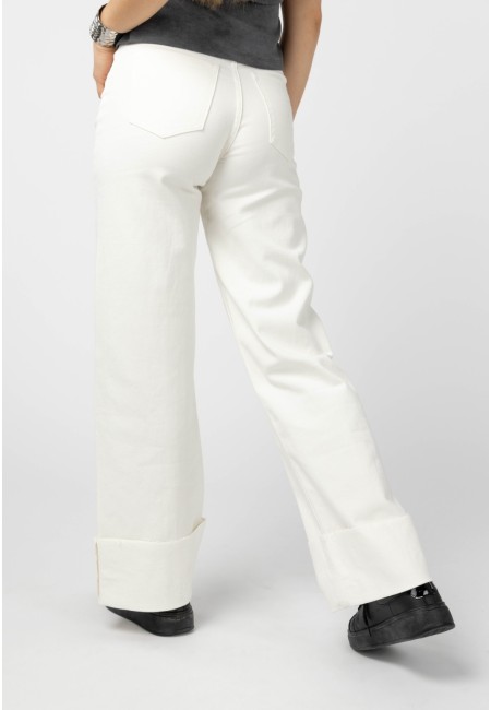 Pantalón vaquero blanco ancho con vuelta | Bluwer 2