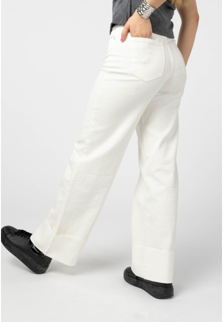 Pantalón vaquero blanco ancho con vuelta | Bluwer