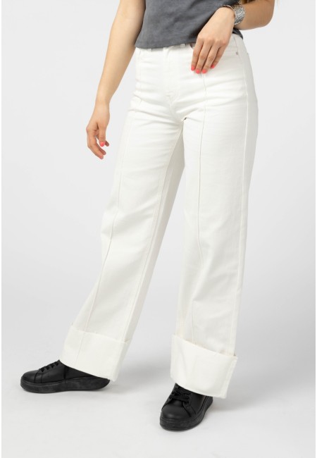 Pantalón vaquero blanco ancho con vuelta | Bluwer