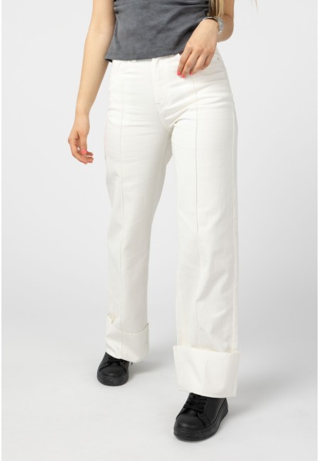 Pantalón vaquero blanco ancho con vuelta | Bluwer