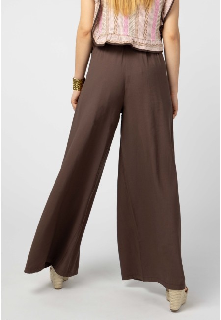 Pantalón palazzo marrón Havana con pinzas | Bluwer