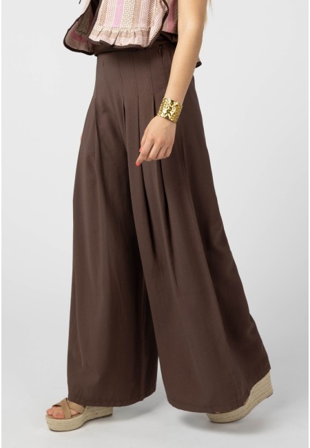 Pantalón palazzo marrón Havana con pinzas | Bluwer