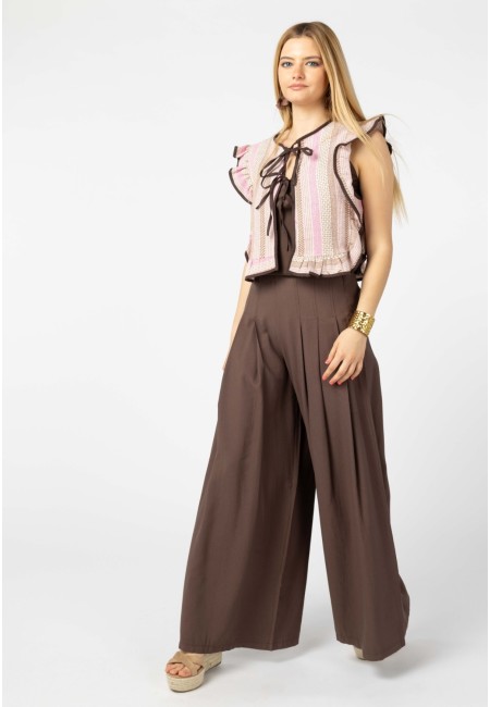 Pantalón palazzo marrón Havana con pinzas | Bluwer