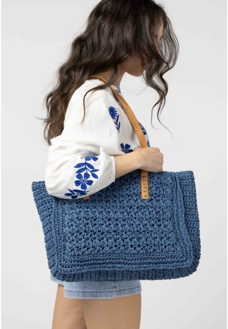 Bolso capazo de rafia azul - Celeste