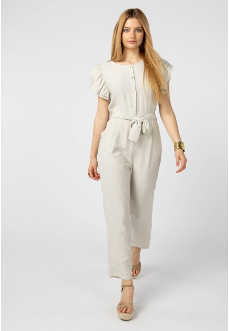 Mono largo verde con volantes y cinturón Jade | Bluwer 2