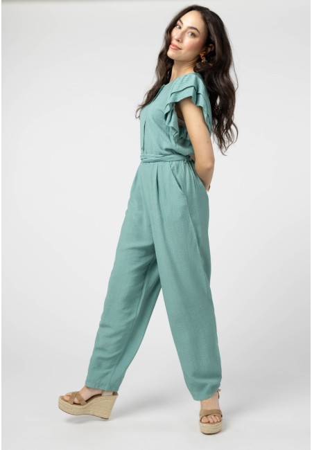 Mono largo de mujer rosa con volantes – Jade 2