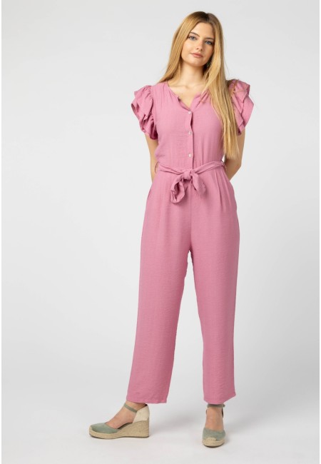 Mono largo de mujer rosa con volantes – Jade 2