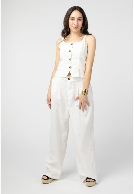 Conjunto chaleco y pantalón blanco de mujer | Bluwer