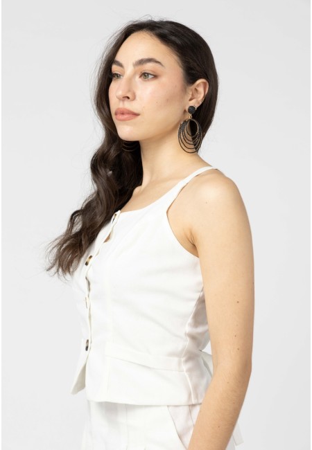Conjunto chaleco y pantalón blanco de mujer | Bluwer