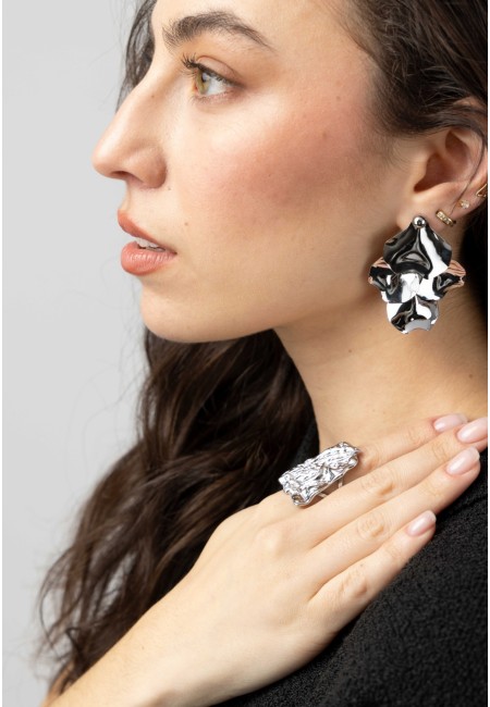 Anillo ajustable plata efecto fundido | Bluwer