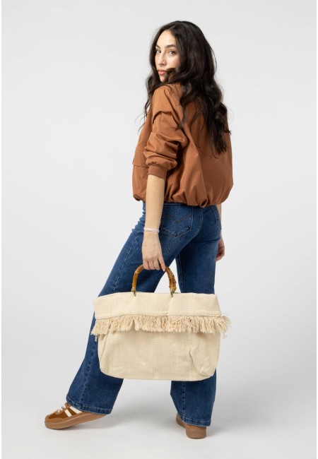 Bolso grande beige con flecos - Dune 2