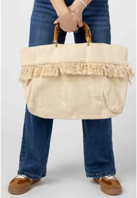 Bolso grande beige con flecos - Dune