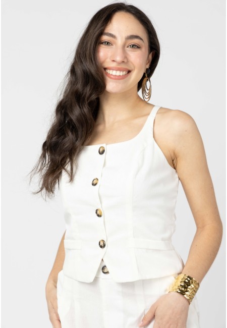 Conjunto chaleco y pantalón blanco de mujer | Bluwer