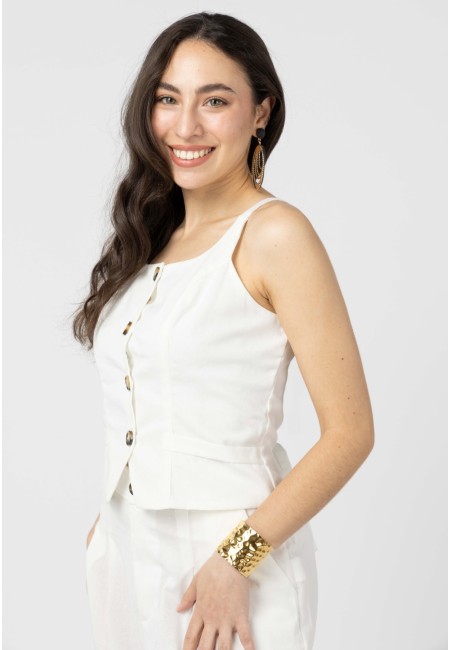 Conjunto chaleco y pantalón blanco de mujer | Bluwer