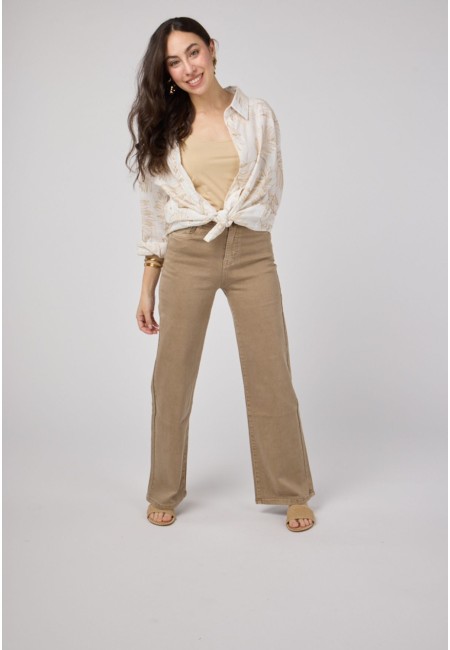 Pantalón beige acampanado de tiro alto | Bluwer