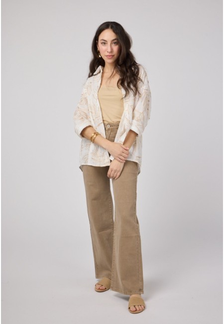 Pantalón beige acampanado de tiro alto | Bluwer