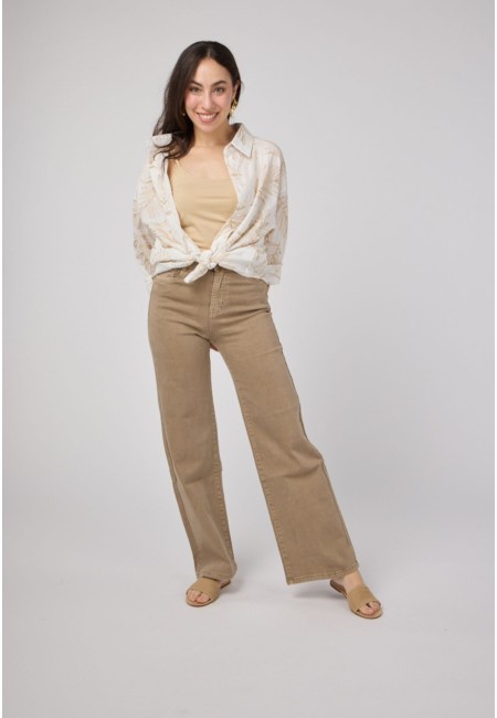 Pantalón beige acampanado de tiro alto | Bluwer