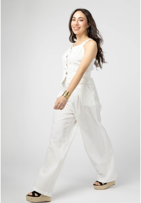 Conjunto chaleco y pantalón blanco de mujer | Bluwer