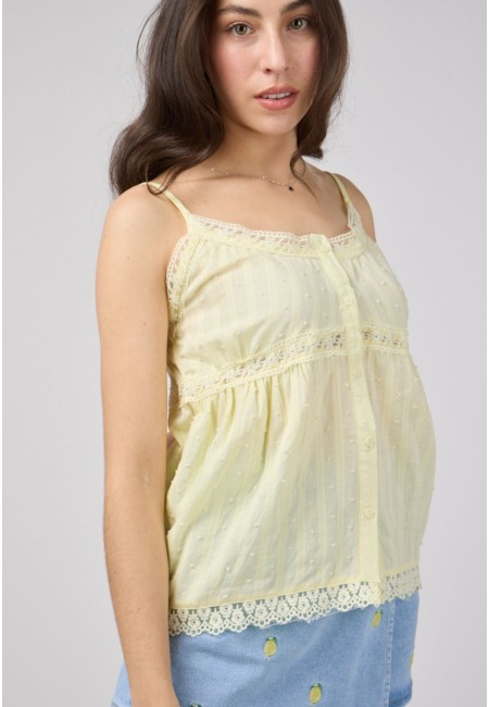Blusa Amalfi - Top amarillo con encaje y botones | Bluwer