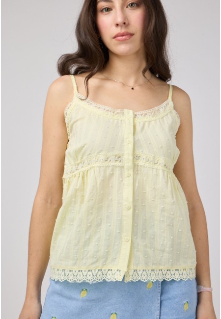 Blusa Amalfi - Top amarillo con encaje y botones | Bluwer 2