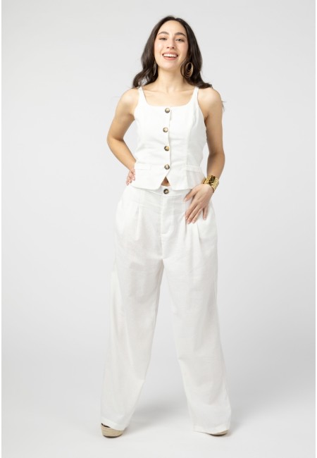 Conjunto chaleco y pantalón blanco de mujer | Bluwer