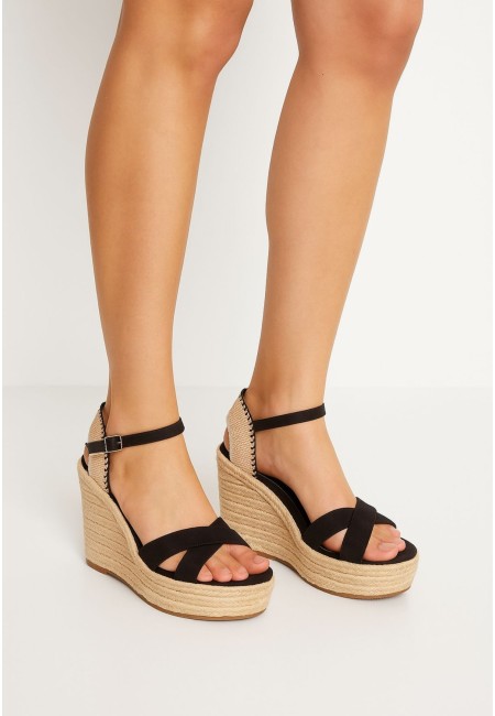 Cuñas de yute camel con plataforma y tira ancha 2