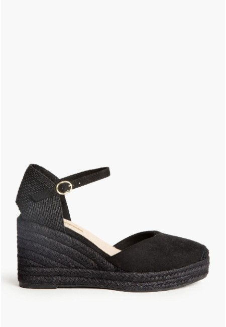 Alpargatas negras de cuña yute de pulsera