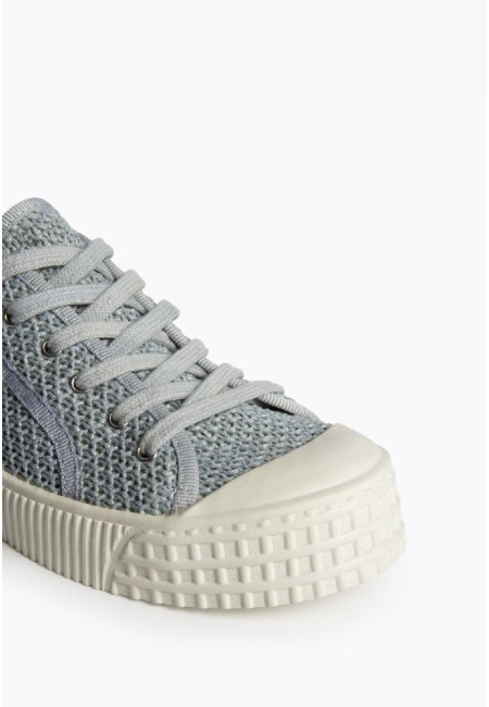 Zapatilla ganchillo azul mujer – Estilo retro y suela 2 cm | Bluwer
