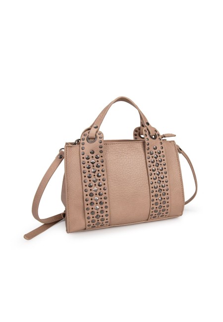 Bolso pequeño de cuero color camel con tachuelas  | Bluwer