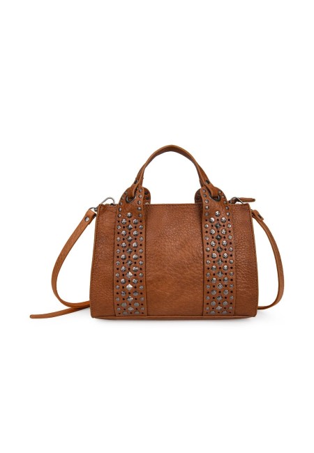 Bolso pequeño de cuero color camel con tachuelas  | Bluwer