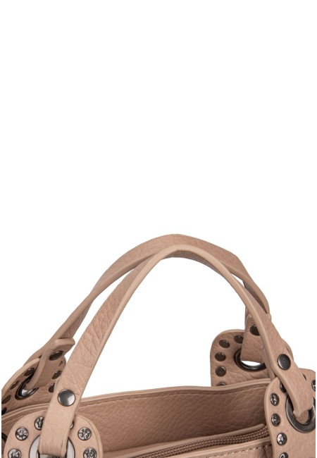 Bolso pequeño de cuero color camel con tachuelas  | Bluwer