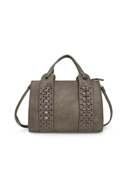 Bolso pequeño de cuero color camel con tachuelas  | Bluwer