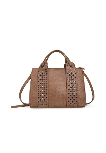 Bolso pequeño de cuero color camel con tachuelas  | Bluwer