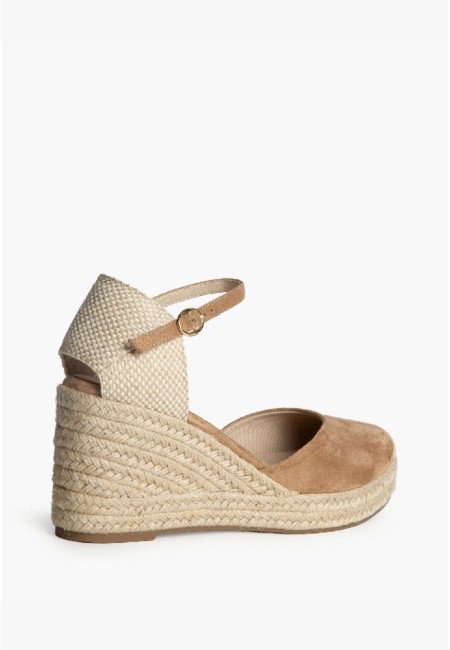 Alpargatas cuña beige con yute natural | Bluwer