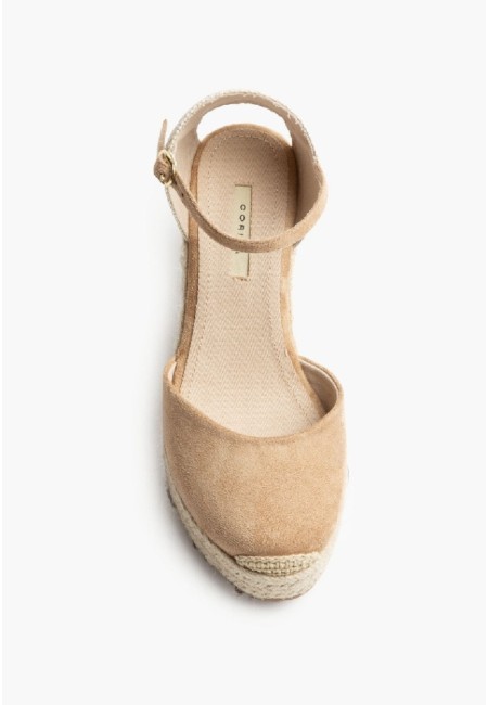 Alpargatas cuña beige con yute natural | Bluwer