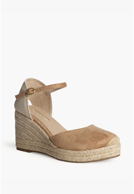 Alpargatas cuña beige con yute natural | Bluwer