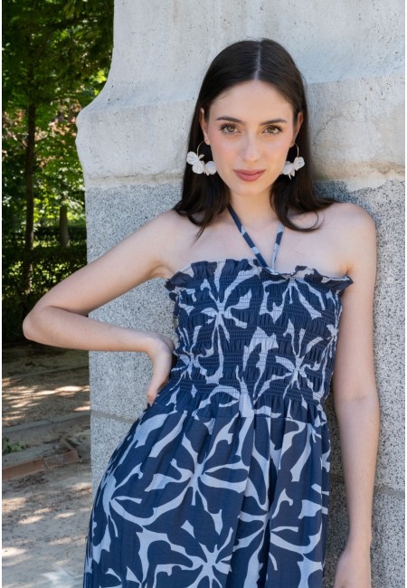 Vestido largo floral azul con escote halter | Bluwer 2