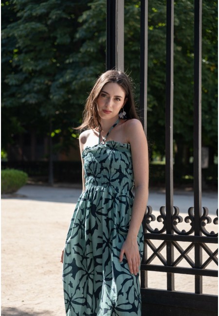 Vestido largo halter floral verde | Bluwer 2