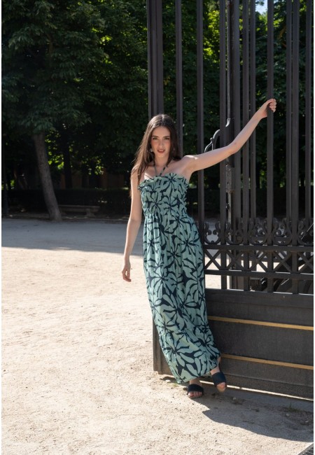 Vestido largo halter floral verde | Bluwer