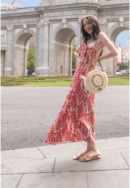 Vestido largo estampado rojo y morado | Bluwer