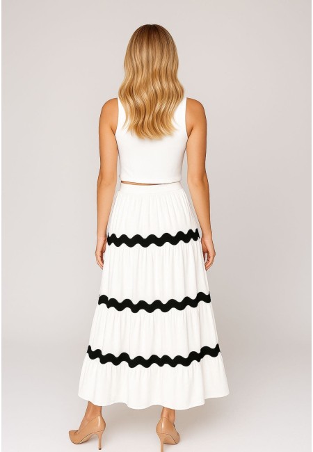 Falda midi blanca con ondas negras - Contrast Wave