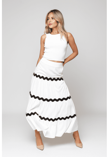 Falda midi blanca con detalles negros | Bluwer