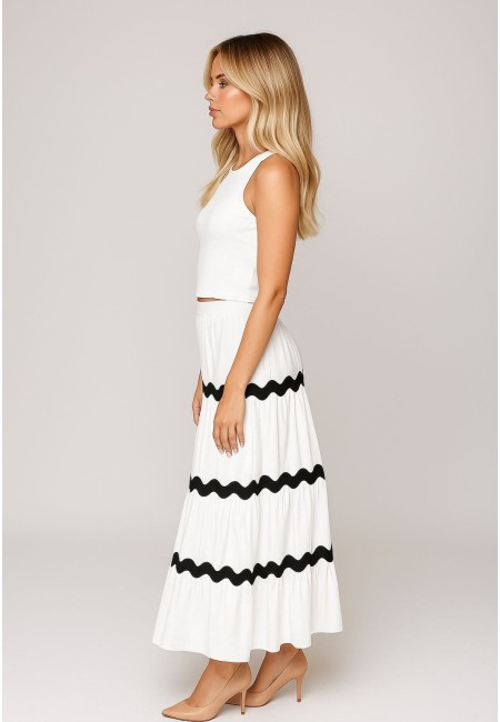 Falda midi blanca con ondas negras - Contrast Wave