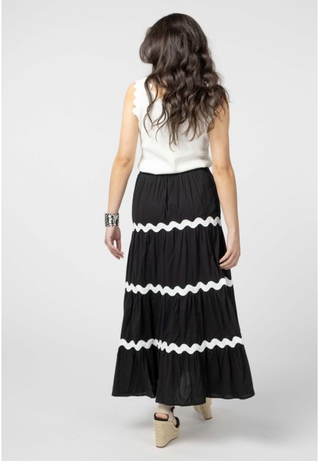 Falda midi blanca con detalles negros | Bluwer